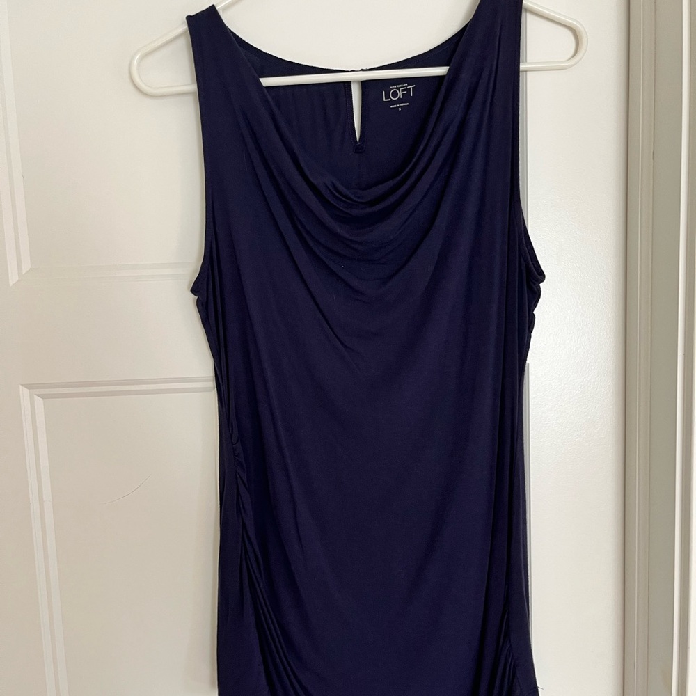 LOFT Dark Blue Draped Sleeveless Tank